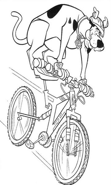 kolorowanka Scooby Doo na rowerze malowanka do wydruku z bajki dla dzieci, do pokolorowania kredkami, obrazek nr 58